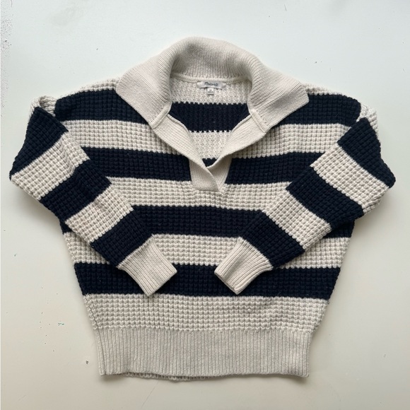 Madewell Sweaters - Madewell V-Neck Sweater in Black and Cream Stripes